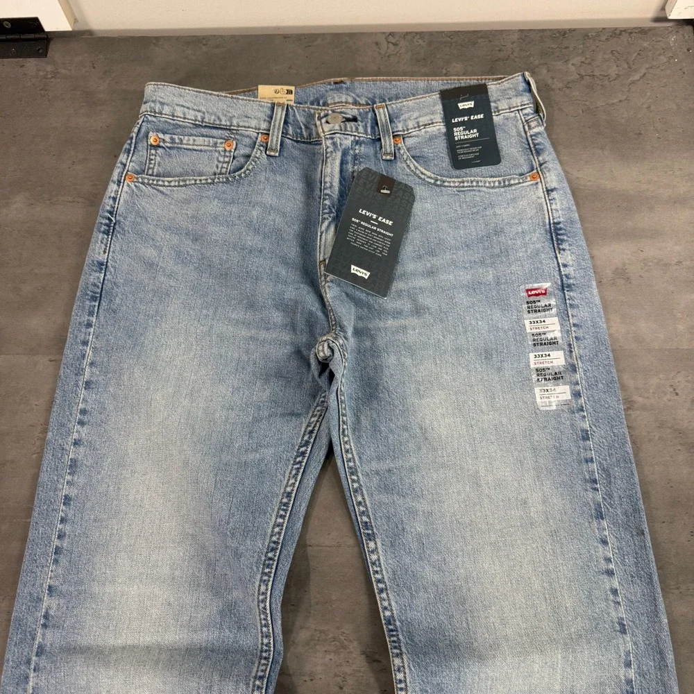 Levi's Jeans Mens 33x34 505 Regular Straight Light Wash Stretch NEW $75 Cowboy